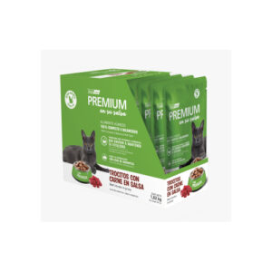 Pack 12 Pouch Premium Gato Adulto En Su Salsa Trocitos De Carne 85 Gr