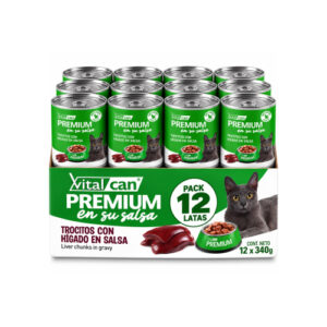 Pack 12 Latas Premium Gato Adulto En Su Salsa Trocitos De Higado 340 Gr