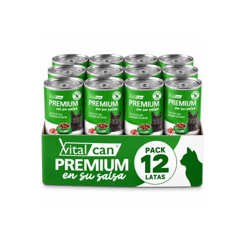 Pack 12 Latas Premium Gato Adulto En Su Salsa Trocitos De Sardina 340 Gr