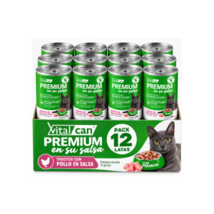 Pack 12 Latas Premium Gato Adulto En Su Salsa Trocitos De Pollo 340 Gr