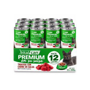 Pack 12 Latas Premium Gato Adulto En Su Salsa Trocitos De Carne 340 Gr
